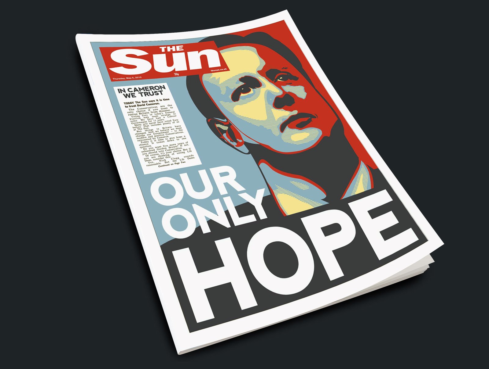 The Sun Front Page, David Cameron: Our Only Hope. In Cameron we trust