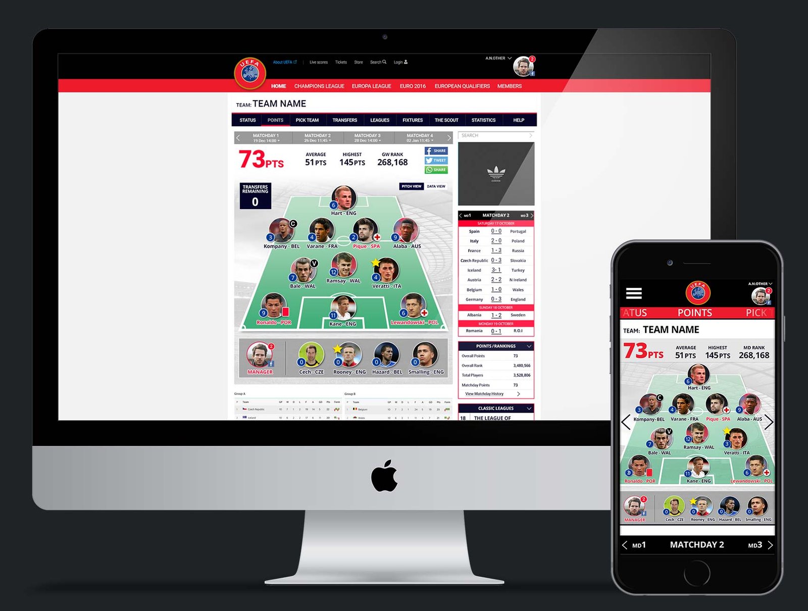 UEFA fantasy Football Pitch